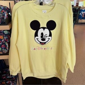 Oversized Disney Parks Sweatshirt 2025 Embroidered Mickey Yellow Adult Large